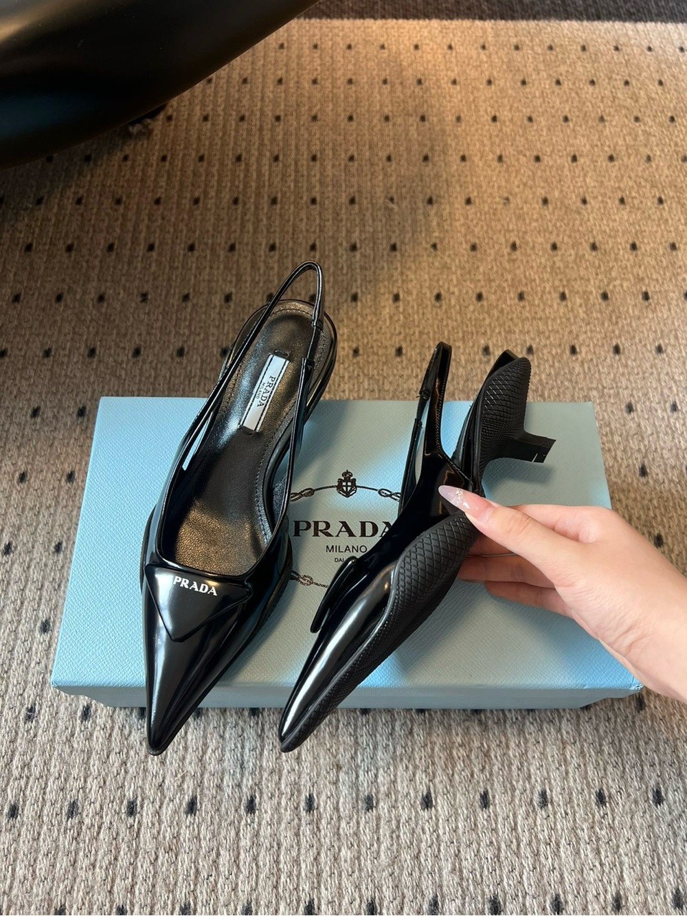 Prada Black Patent Slingback Kitten Heels - Picture 6 of 9
